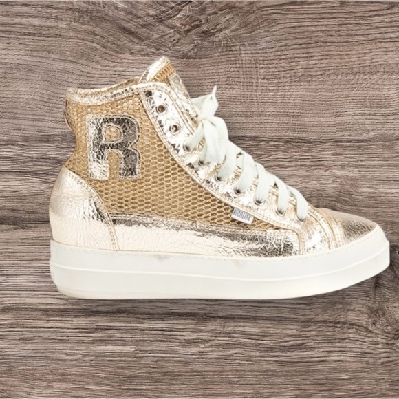 ucoline Gold Metallic Platform High Top Sneakers Italy Y2K sz38 - Picture 3 of 5